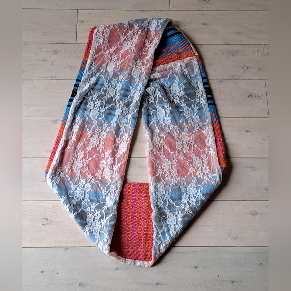 Three Bird Nest / Orange, Fushia, Blue & Black Lace Sarape Infinity - Picture 3 of 14